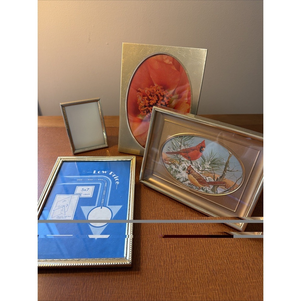 Vtg‎ Lot Of 4 MCM Gold Picture Frames Mixed Sizes Square Oval